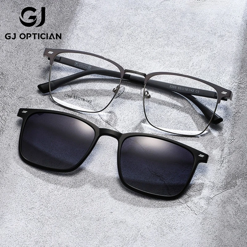 

GJ OPTICIAN модные квадратные магнитные очки полурамка поляризованный комплект ультра легкие металлические солнцезащитные очки для чтения с защитой от синего света