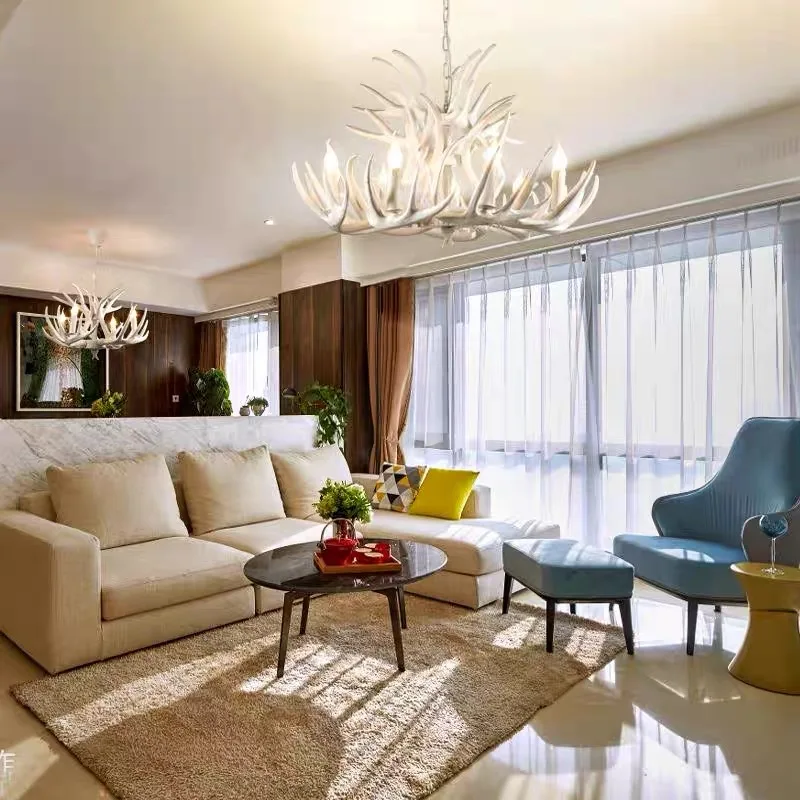 레트로 레진 사슴뿔 펜던트 샹들리에 거실 레스토랑 바 E14 인더스트리얼 사슴뿔 조명 집 장식 조명기구