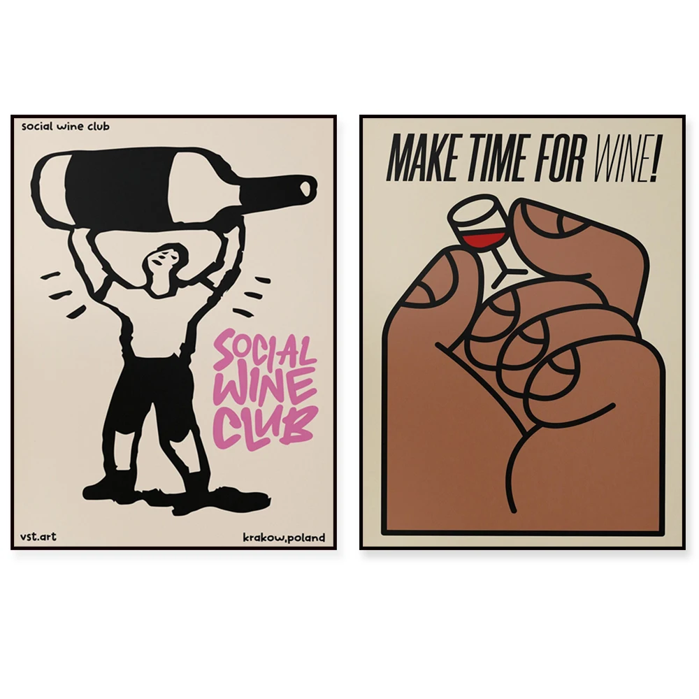 

Poster "MAKE TIME for WINE", social wine club poster, aesthetic room kitchen decoration, vintage food art