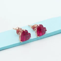 Light Luxury Romantic Heart Ruby Earings Stud Exquisite Classic Red Gemstone Earrings for Women Engagement Jewelry