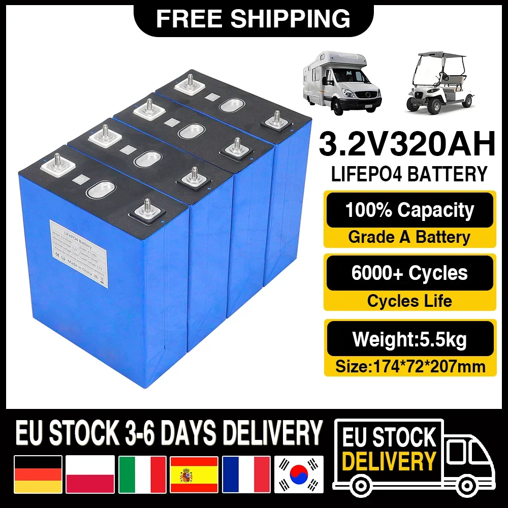 

NEW 3.2V 150Ah Lifepo4 Lithium Iron Phosphate Battery DIY 12V 24V 36V 48V Grade A Rechargeable Cell For RV Golf Cart Solar Boats