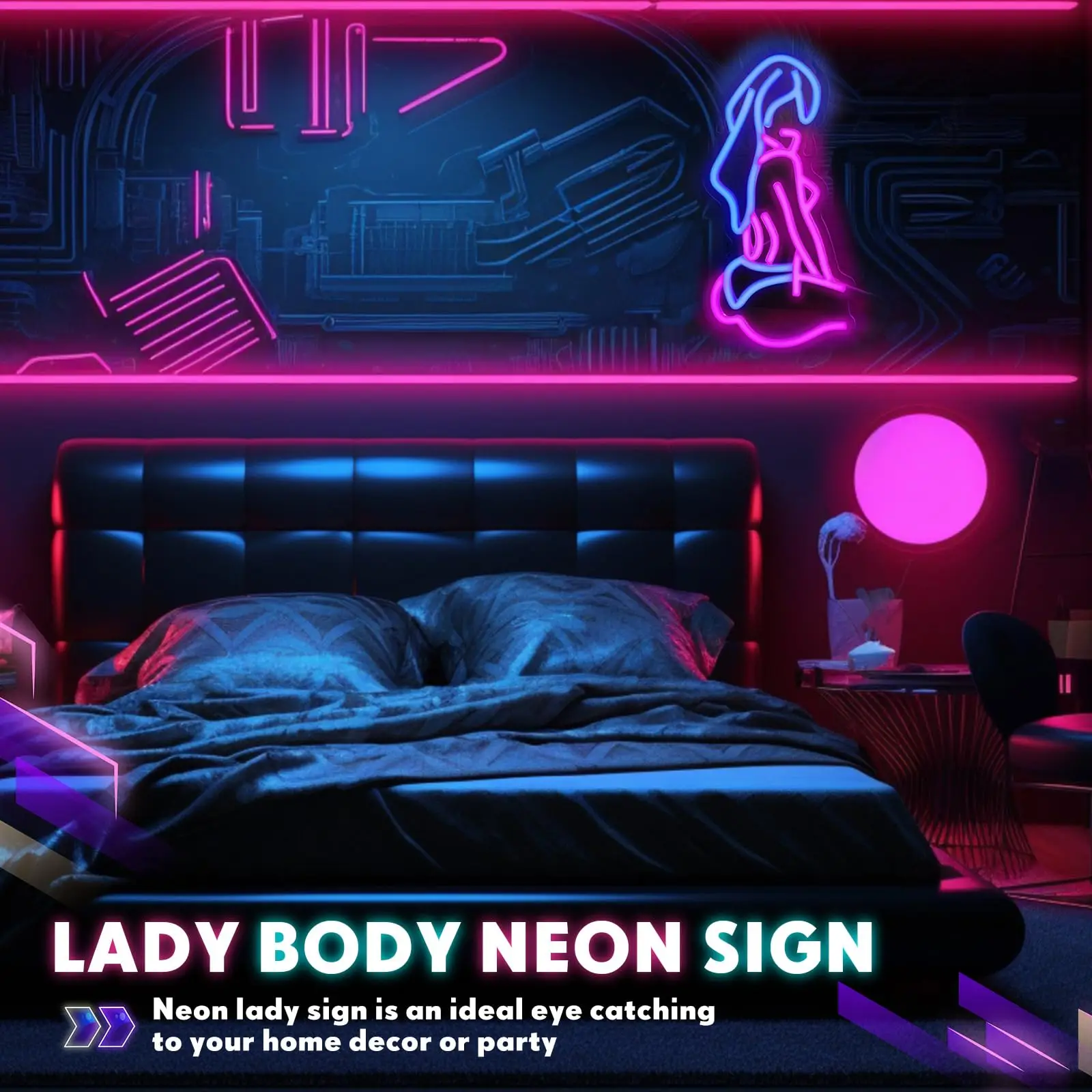 USB Powered Lady Body Neon Sign para Mulheres, Luz Azul e Rosa, Decoração do Quarto, Bar, Clube, Loja, Sala de Estar