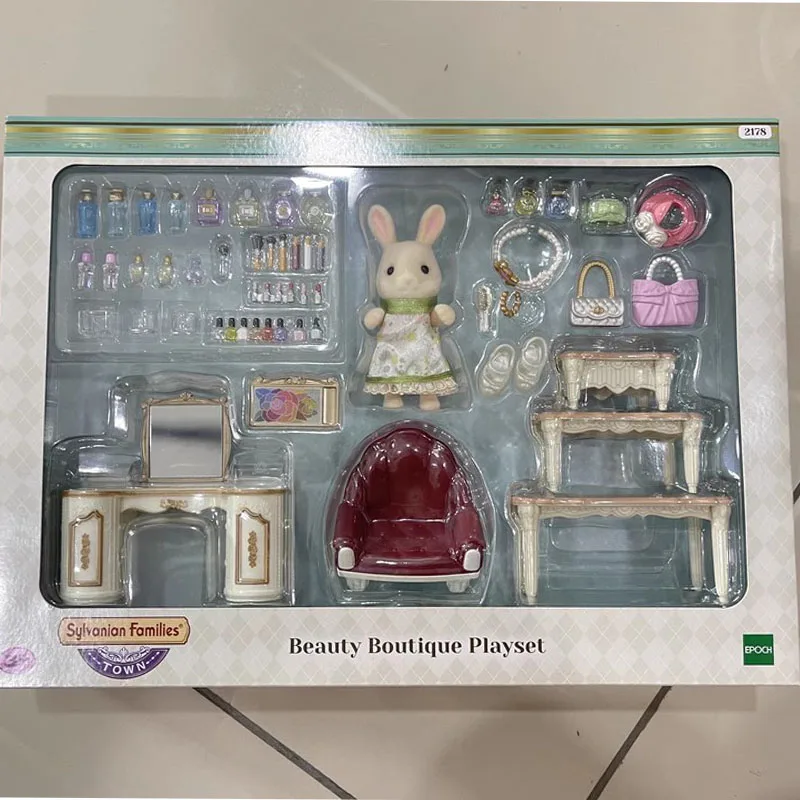 2024 Original Sylvanian Rabbit Beauty Boutique Playset Family Kawaii Figure Collectible Doll Birthday Gift Christmas Gift Toys