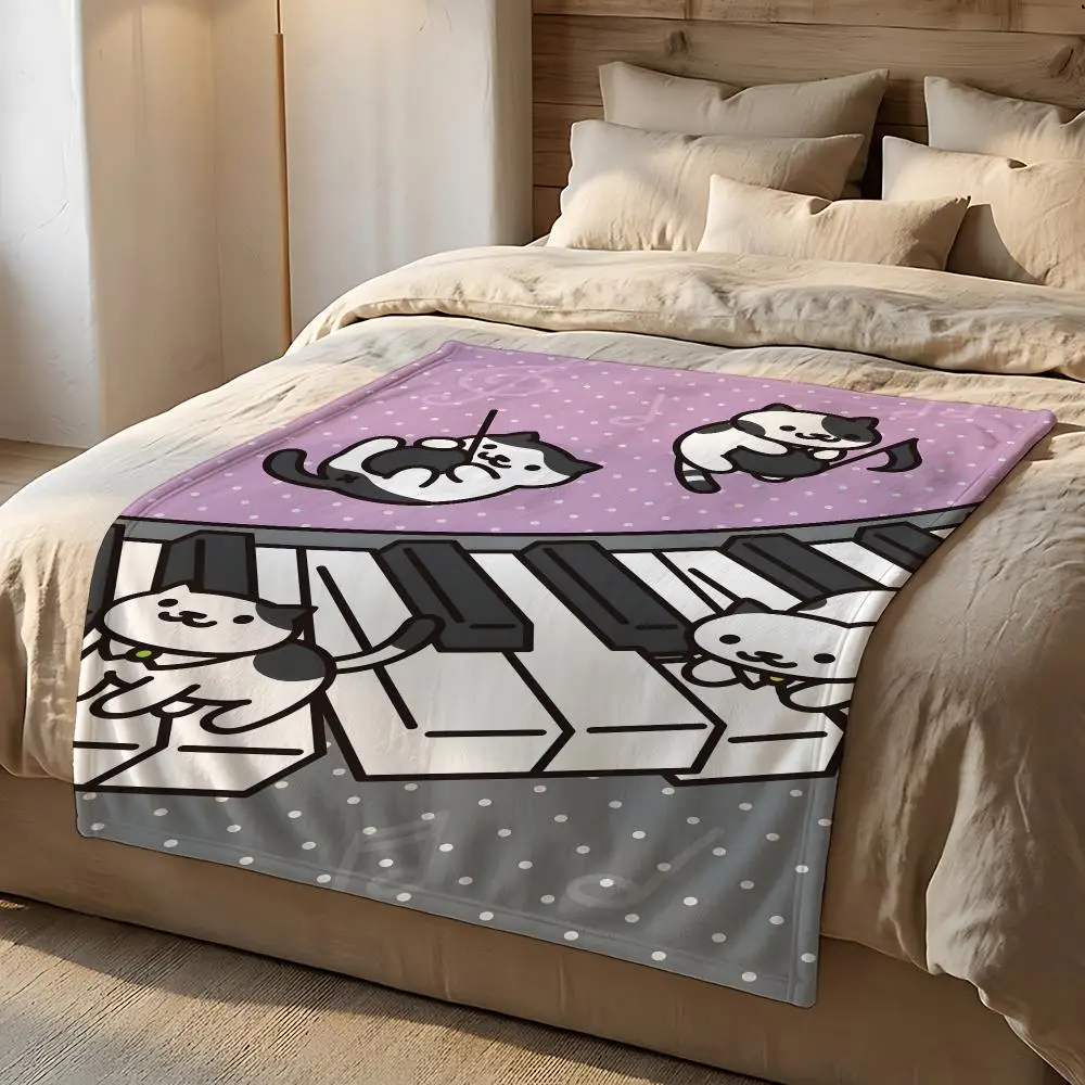 Mobile Game Neko Atsume Kitty Collector Throw Short Plush Throw Blanket Soft Skin-Friendly Multi-Scene Home Office