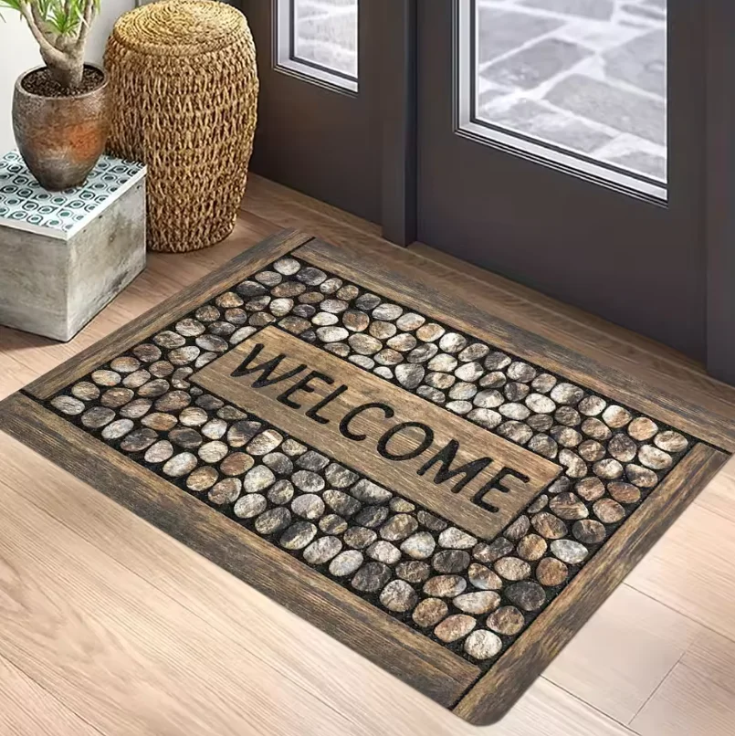 Willkommensmatte mit rustikaler, warmer, natürlicher Textur für den Eingangsbereich im rustikalen Stil, gemütliches Wohnzimmer, warmes Zuhause, Eingang, rutschfest, langlebig