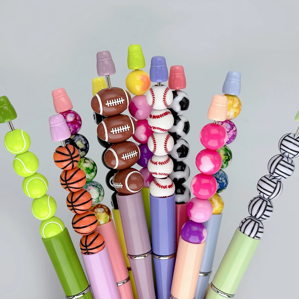 10pcs DIY Handmade Beaded Pen Basketball Football Rugby Ballpoint Pens for Writing School Office Supplies Cute Stationery Pen