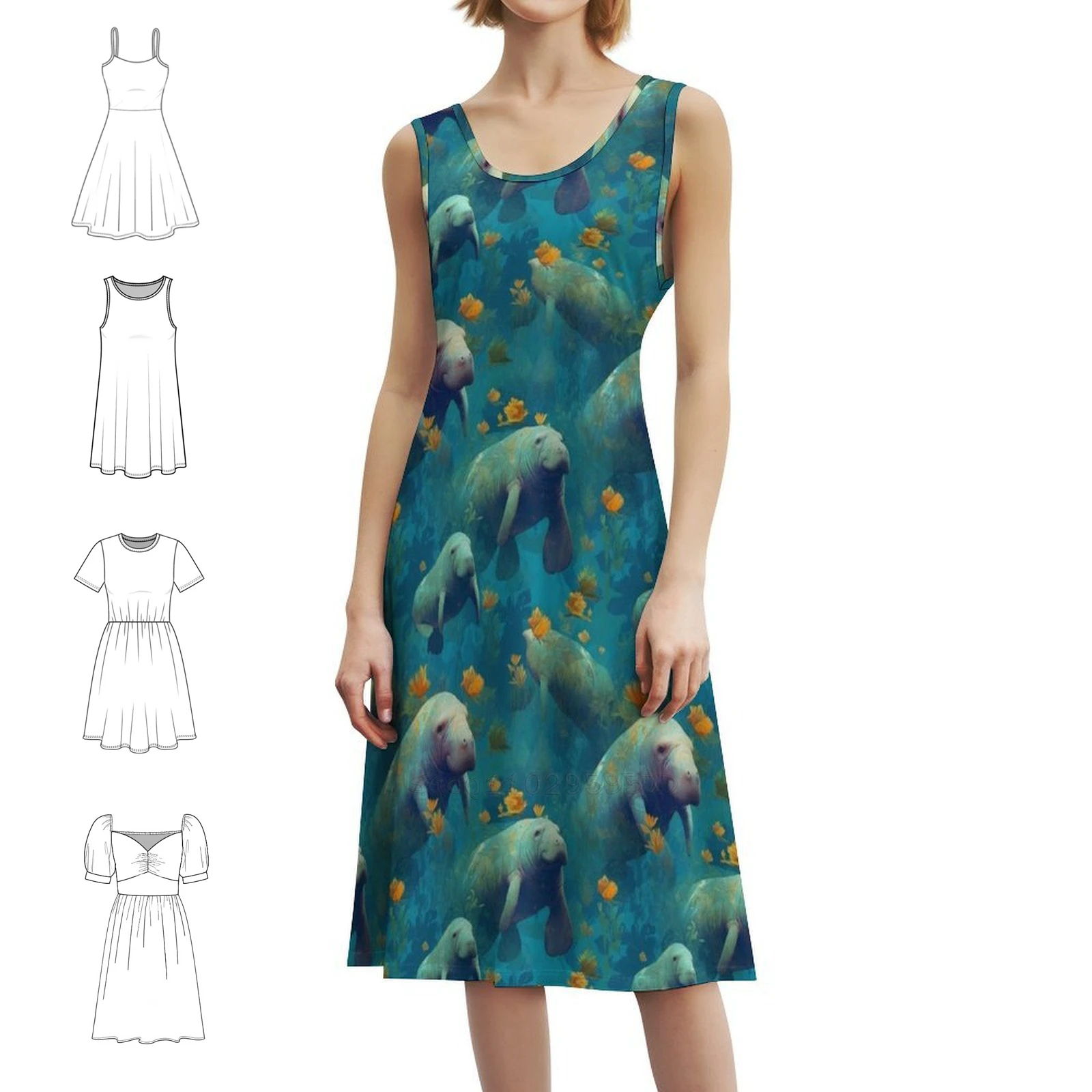 Cute Manatees Pattern On Various Products For Animal Women's Streetwear Party Dress Trendy Print Club Clothing For Female