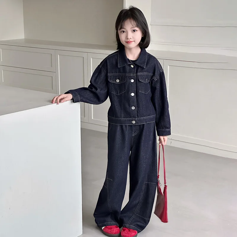 

Girls Set Spring and Autumn New Korean Version Casual Western-style Denim Two-piece Set Fashionable Daily Temperament Simple