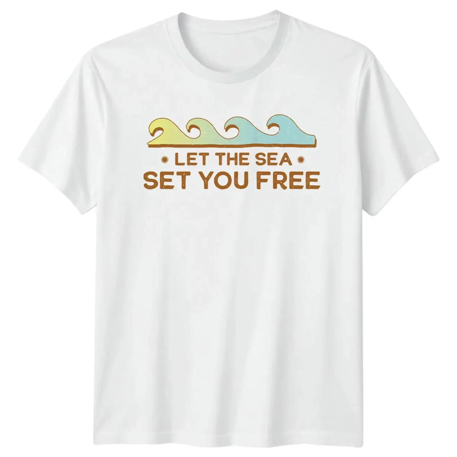 Let The Sea Set You Free Waves Strand Sommer T Shirt Bild 1 von 4 vintage Washed Stretched Stylish Comfortable Breathable Soft