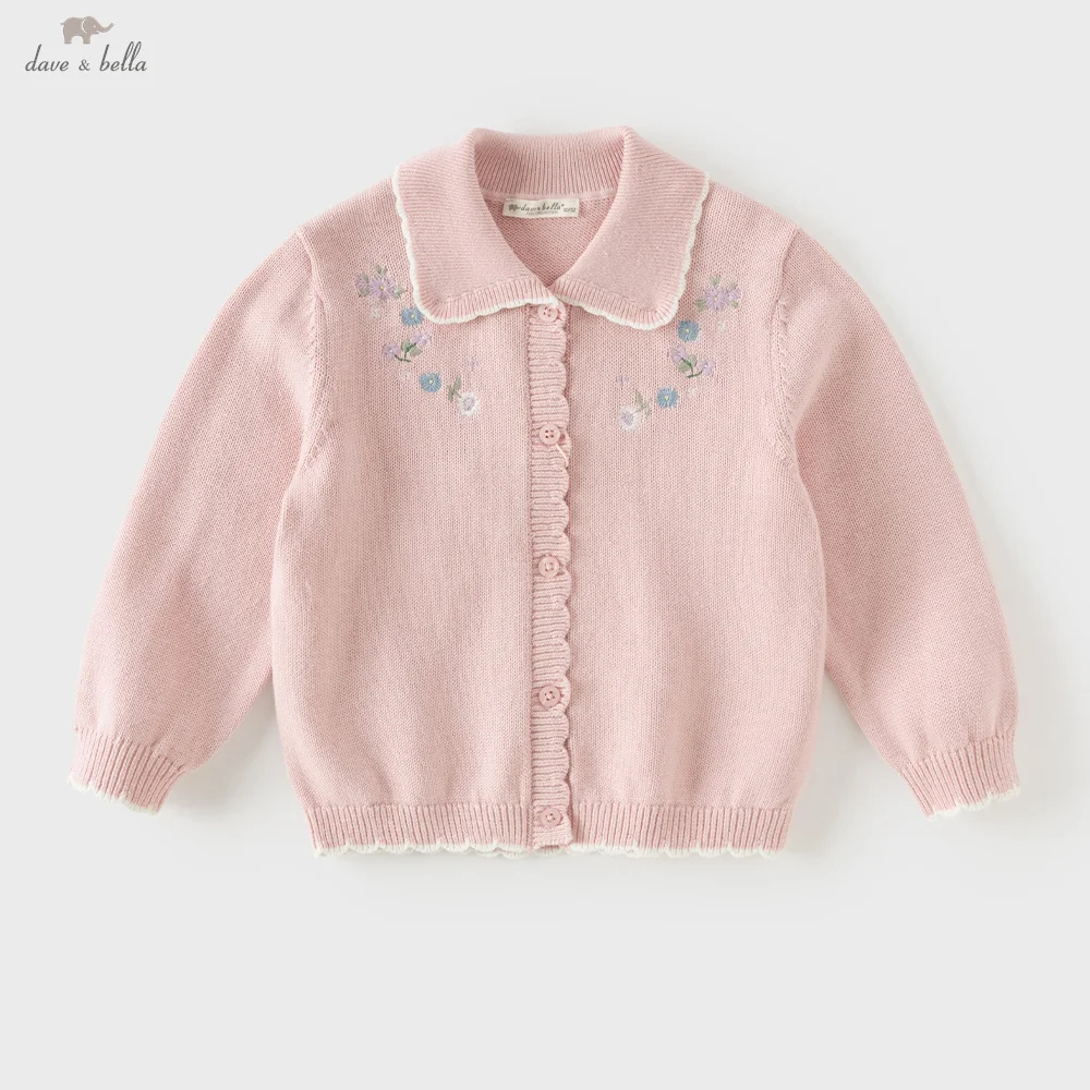 Dave Bella Children Sweater Cardigan Autumn Coats For Girls Clothes Spring Cotton Kids Sweater Elegant Fashion Pink DB3263143