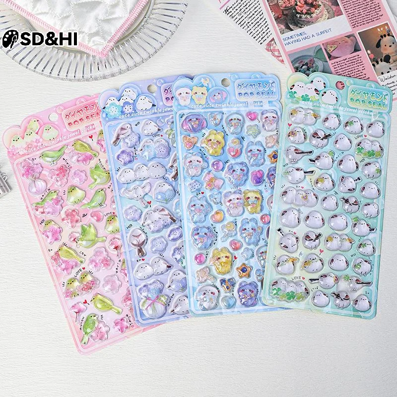 Conjunto de 4 Adesivos Decorativos 3D de Pássaros Fofos para Diário, Capas de Celular e Artesanato DIY