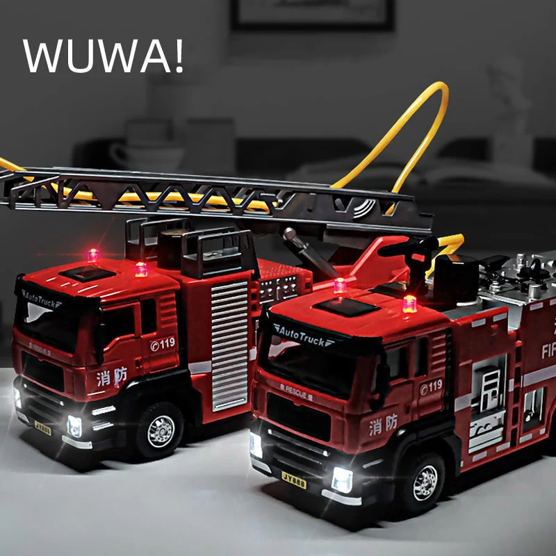 1:50 Alloy Fire Truck Can Spray Water Ladder Car Water Tank Car Inertia Sound and Light Toy Car Children\'s Gift