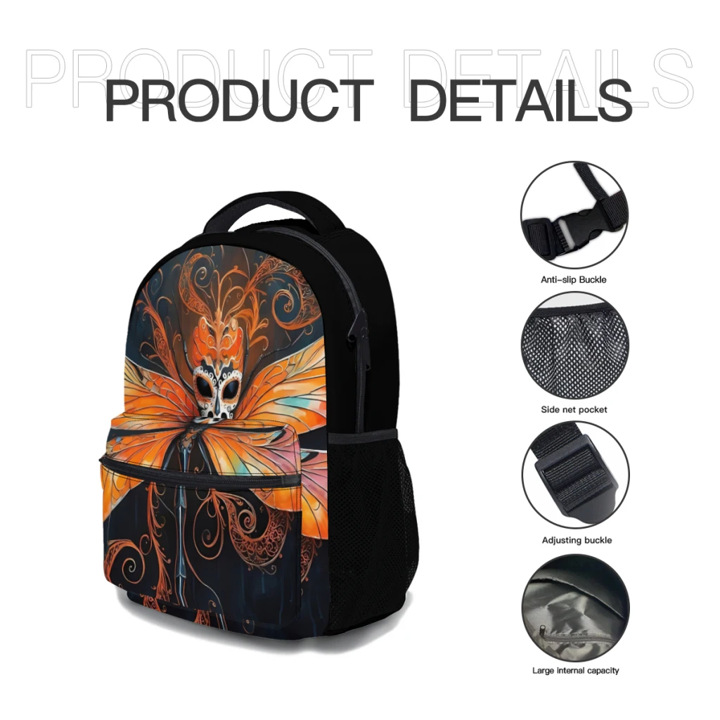 Fashionable Enchanted Dragonfly School Bag, uma fusão de Halloween e Dia De los Angeles por Lli Designer Pattern, Novo