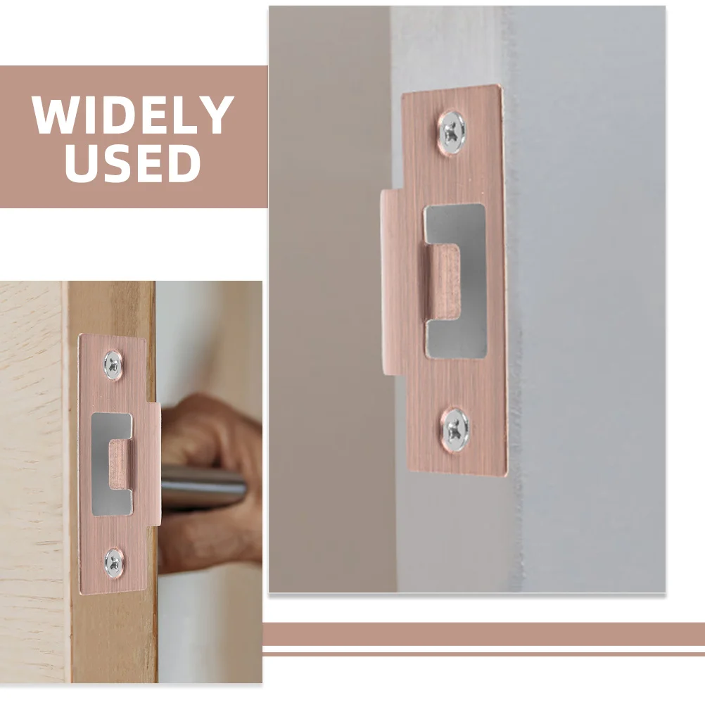 Placas guia de língua de bloqueio, 2 peças, acabamento de metal, placas de greve de porta, fivela em forma de t para instalação suave, porta de madeira