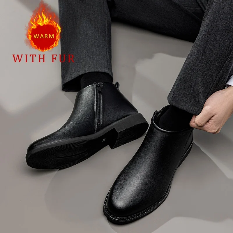 

Men's Black boots Comfortable autumn and winter styles business office Hot selling High top leather shoes Outdoor Warm New