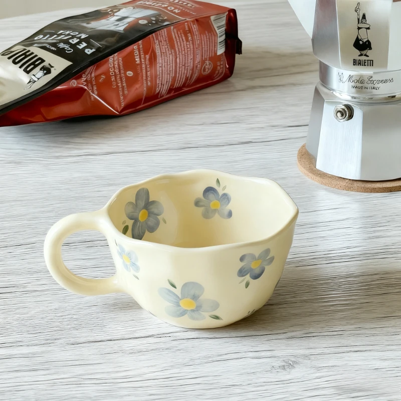 كوب من السيراميك غير المنتظم على الطراز الكوري، كوب قهوة من السيراميك باللون الأصفر اللطيف على الطراز الكوري، كوب إفطار من دقيق الشوفان #4