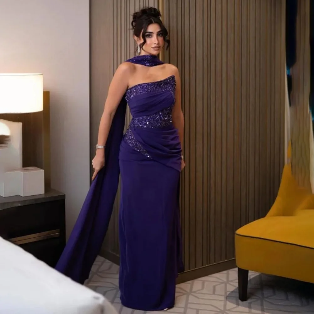 Customized Mermaid Evening Dress Gorgeous Satin Prom Dresses Sequins Formal Occasion Shining Strapless Party Gown Robe Soiree