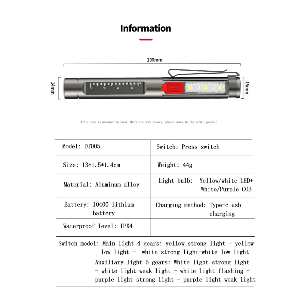 Portable Professional Medical LED Flashlight USB Rechargeable Energy-saving Mini Flashlight Pen Light for Dentist Camping Hiking