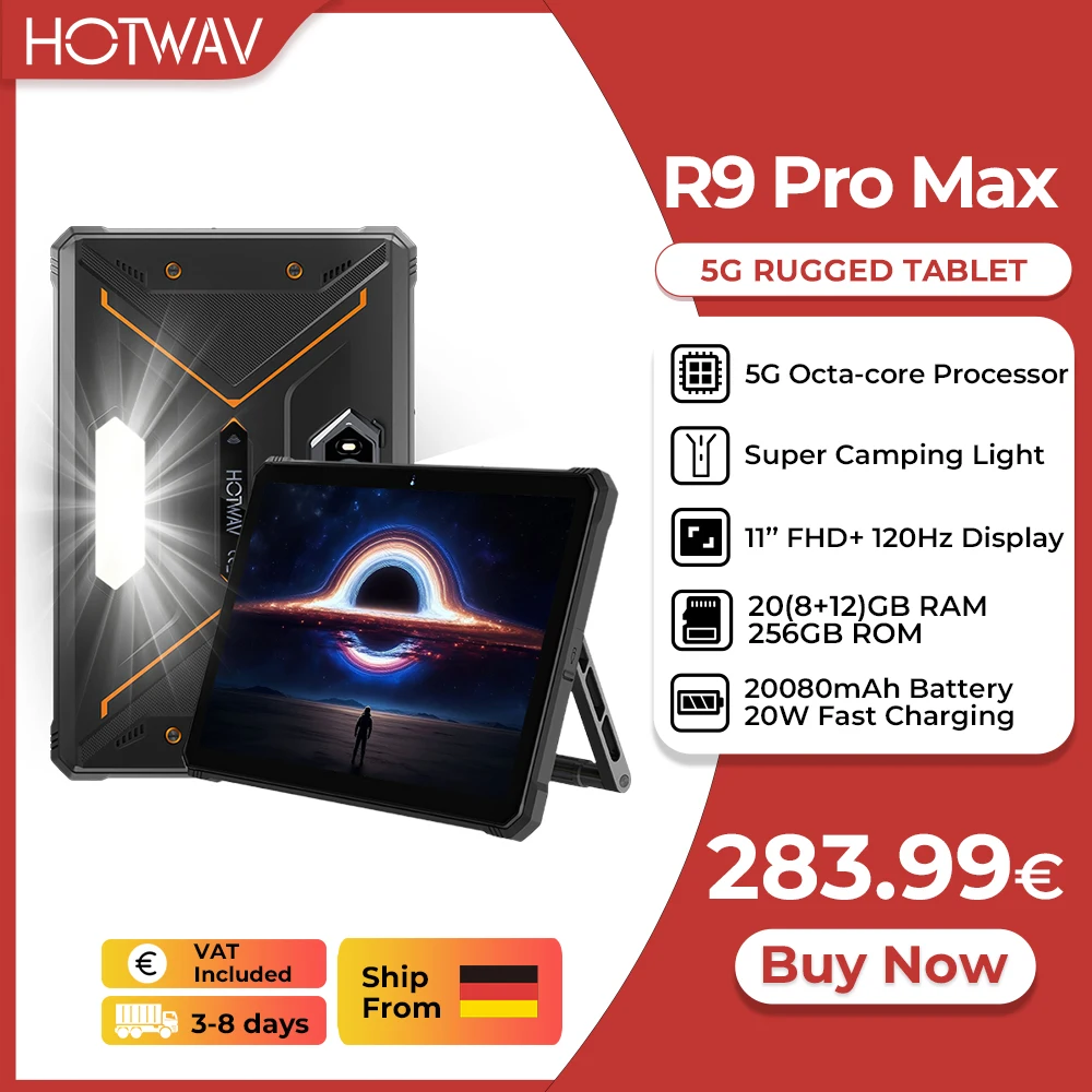 [Verzending vanuit Duitsland] HOTWAV R9 Pro Max 11” FHD+ 120Hz robuuste tablet 20080mAh 20W Android 16 Pad 8GB 256GB 5G Octa-core tablet-pc