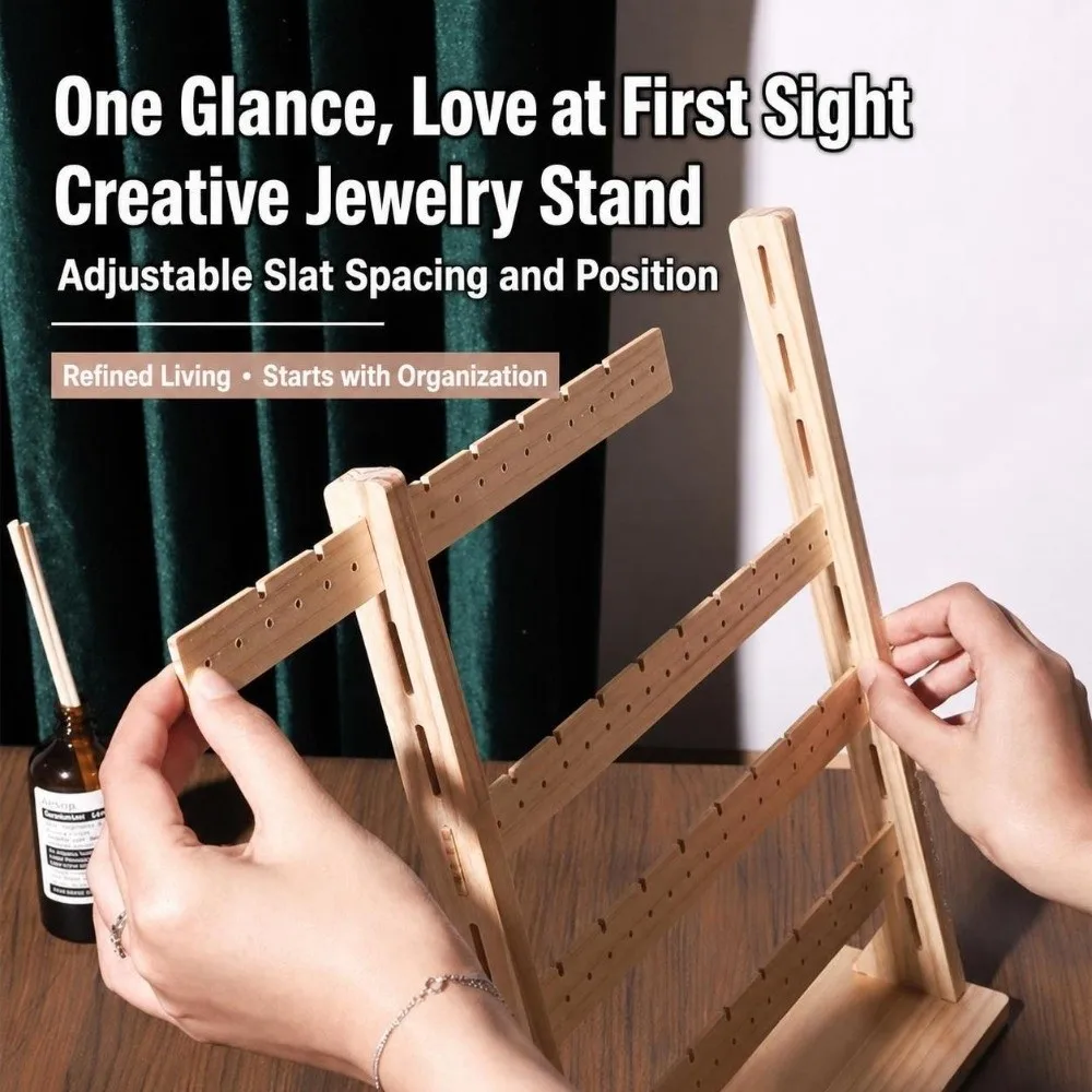 Durable Wooden Earring Organizer 4-layer Detachable Earring Holder Organizer Practical Spacious Necklace Holder Home Use