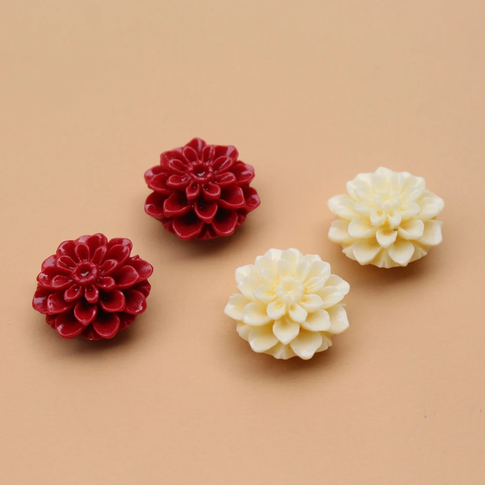15 mm geschnitzte Gänseblümchen-Blumenperlen, künstliche Korallenperlen für die Herstellung von Schmuck, Armbändern und Halsketten. Rot-Beige-DIY-Handwerk, loses Zubehör – Detail 1