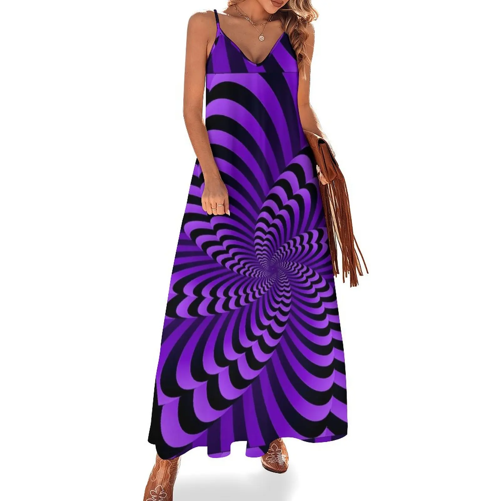 

Abstract purple Trippy optical illusion- optical illusion Sleeveless Long Dress summer dress korean women dress dresses