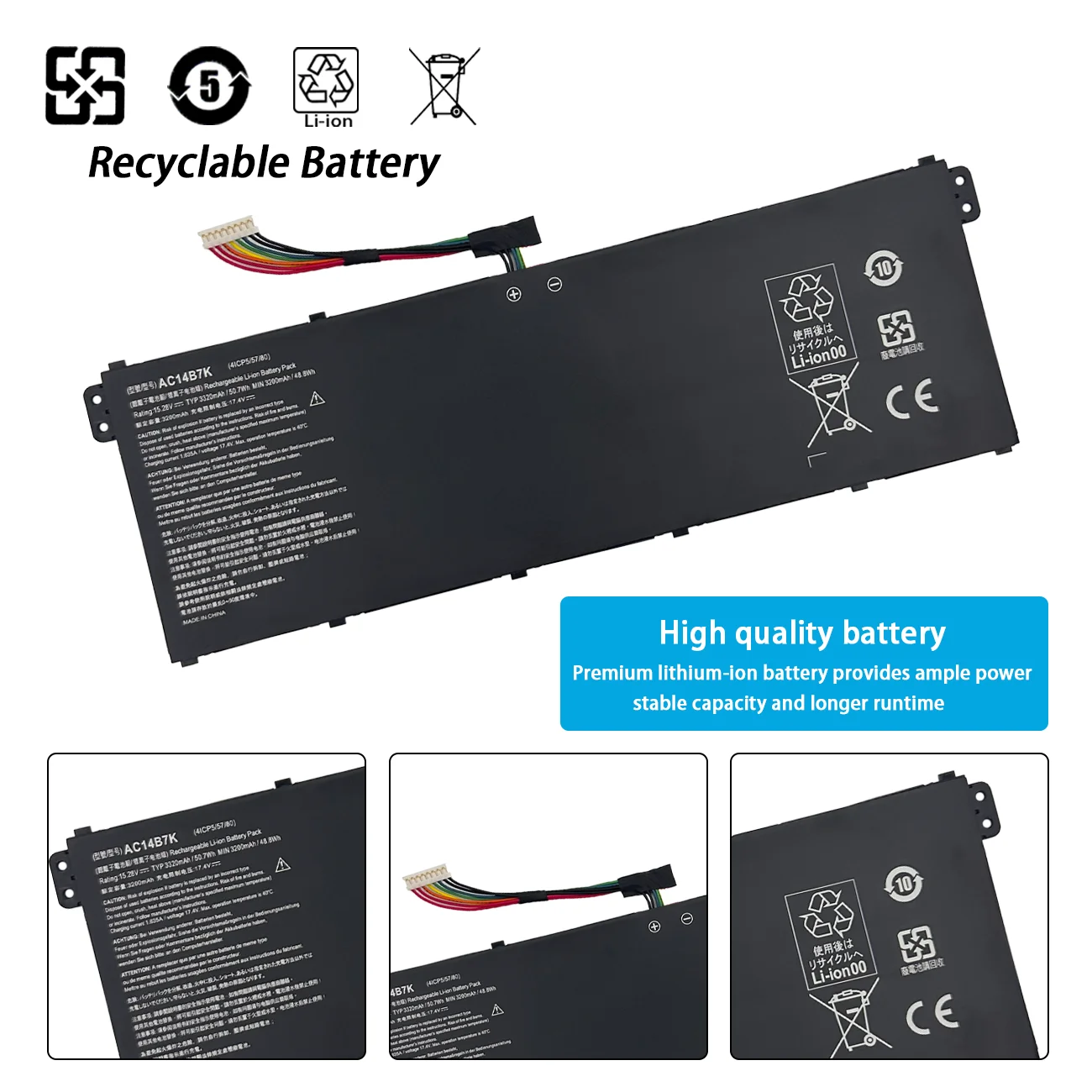 AC14B7K  Laptop Battery For Acer Spin SP515-51G  SF314-52 SF314-54 AN515-42 Swift S30-20 N17W1 N17P3 N17W7 15.28V 3320mAh