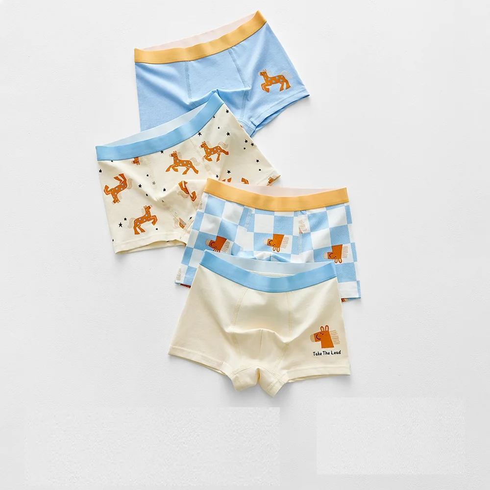 new children high quality solid boys cotton boxer shorts panties kids underwear 110-160 teenager 4pcs/lot student wholesales boy
