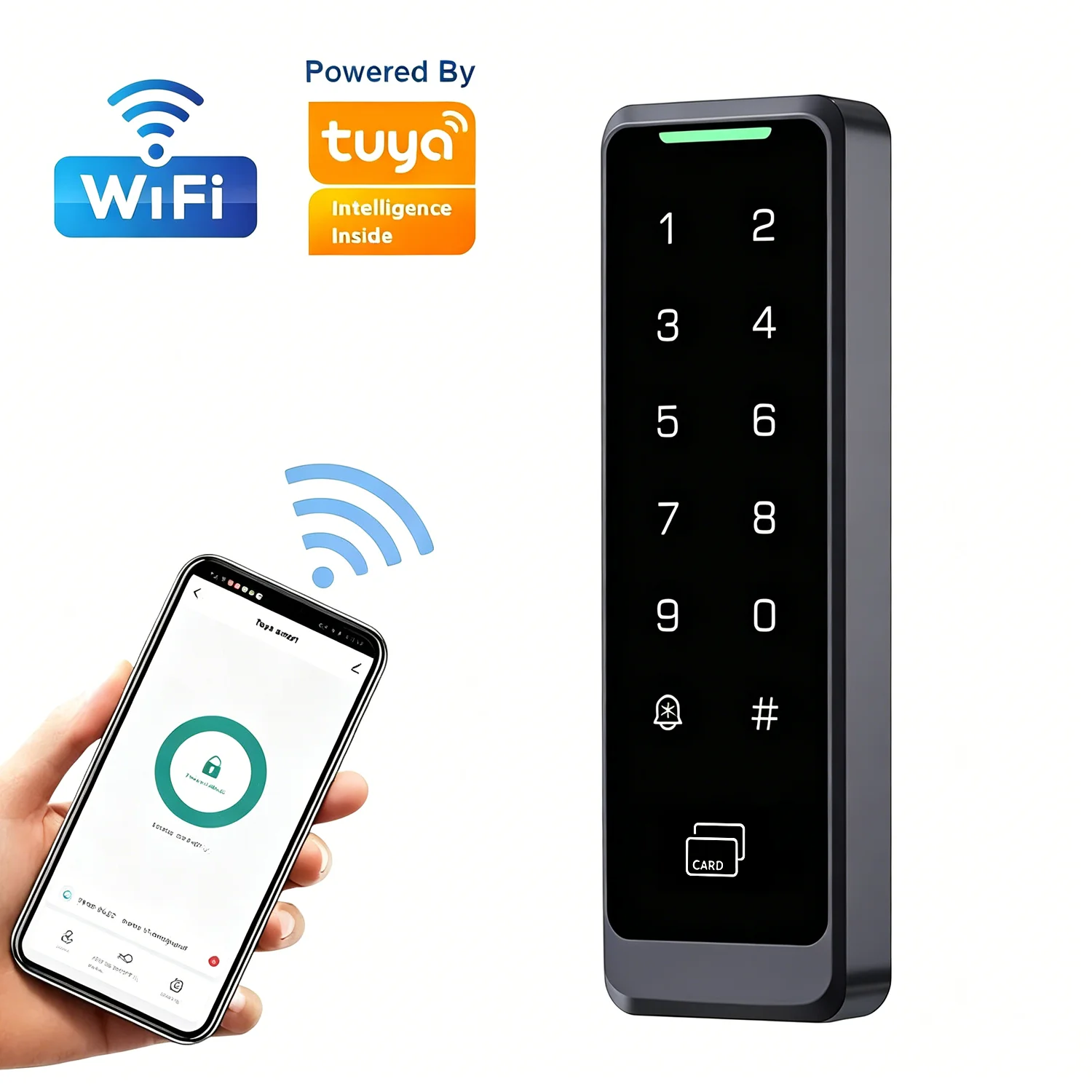 Tuya WiFi Smart Access Control Keypad IP66 Waterproof Touch EM Mifare Card Reader 10000 Users 1 Relay Wiegand Door Home Office