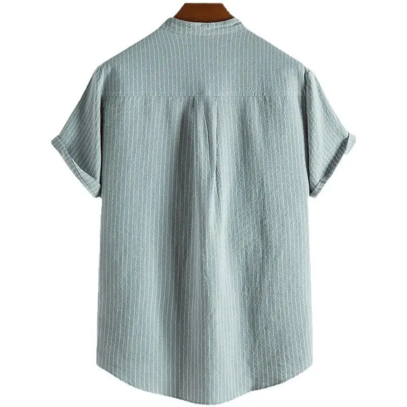 Men's Standing Collar Striped Short Swedish Shirt Series Casual Daily Wear Resistant to Deformation Sleeve Length: Short view 5