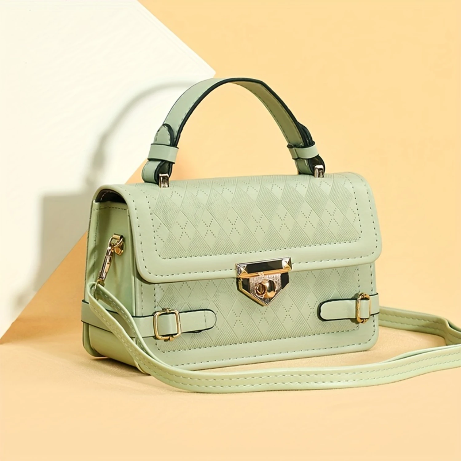 

Embossed Handbag, Retro Square Crossbody Bag, Women's Shoulder Flap Purse With Turn Lock