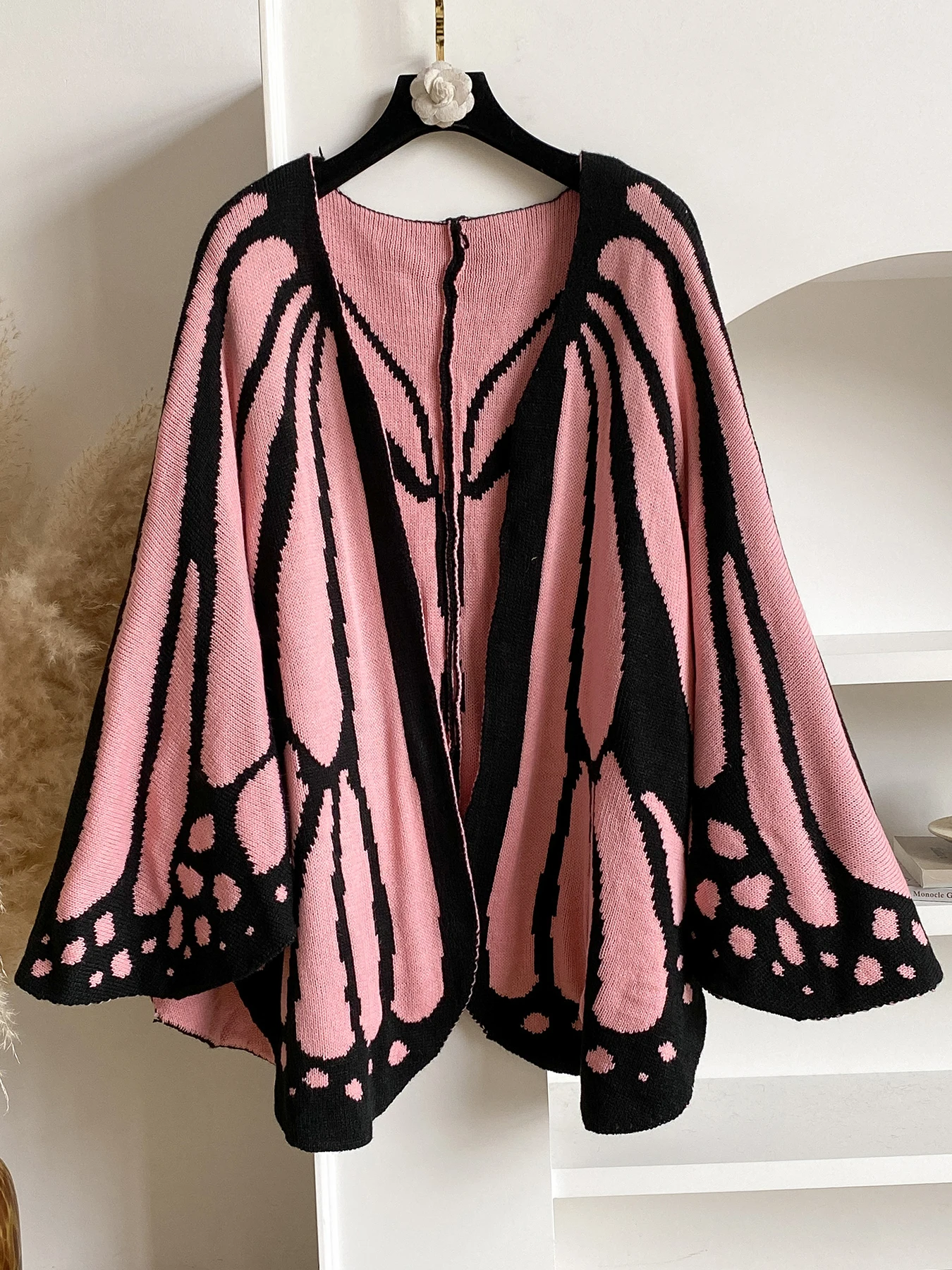 Women Butterfly Wing Knit Poncho Cape, Stylish Wool‑Blend Open Front Shawl, Loose Oversized Warm Wrap Coat for Autumn Winter