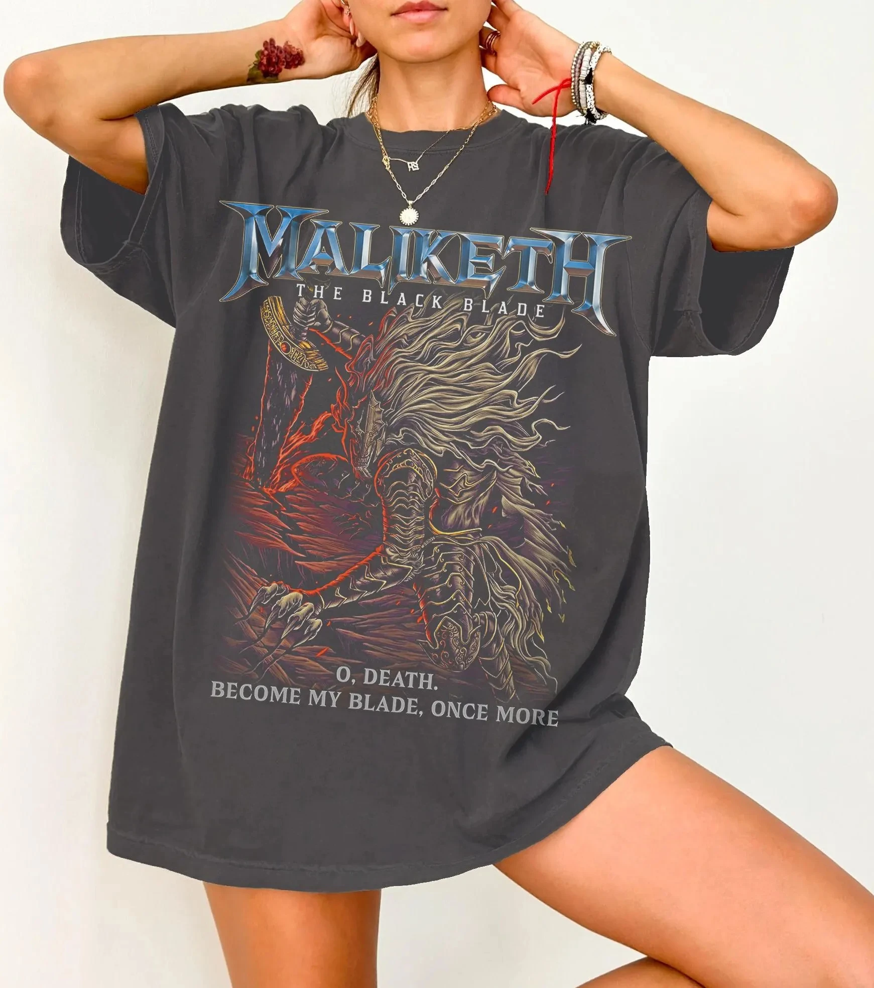 Maliketh Retro T-Shirt Black Blade Style 90s Bootleg Design Retro Gamer Gift Pure Cotton Spring/Summer oversized t shirt