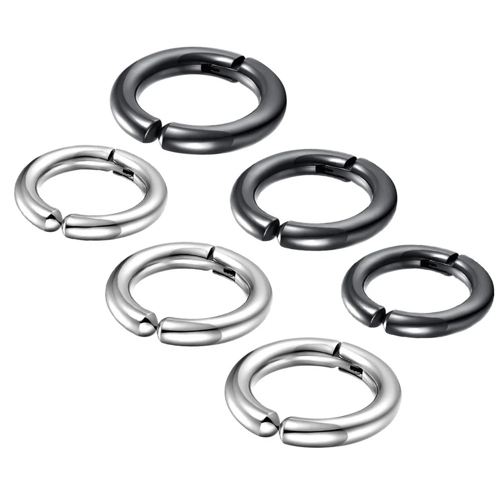 

6Pcs Titanium Steel Ear Clips Stylish Men Earrings Non Piercing Ear Cuff Black Silver 14 12 10mm Unique Fashion Jewelry