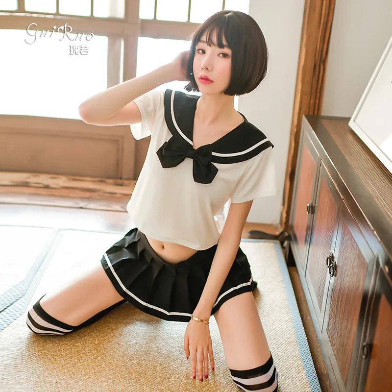 

Adult sexy sailor sexy lingerie student costume role-playing small breast pure JK uniform see-through cute suit