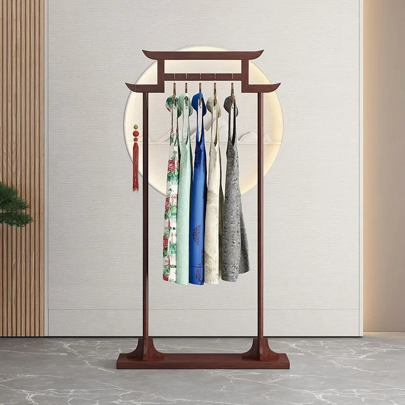 

Retro Chinese coat rack Floor-to-ceiling bedroom hanger Solid wood Xiuhe wedding dress display rack Inn Hotel Simple