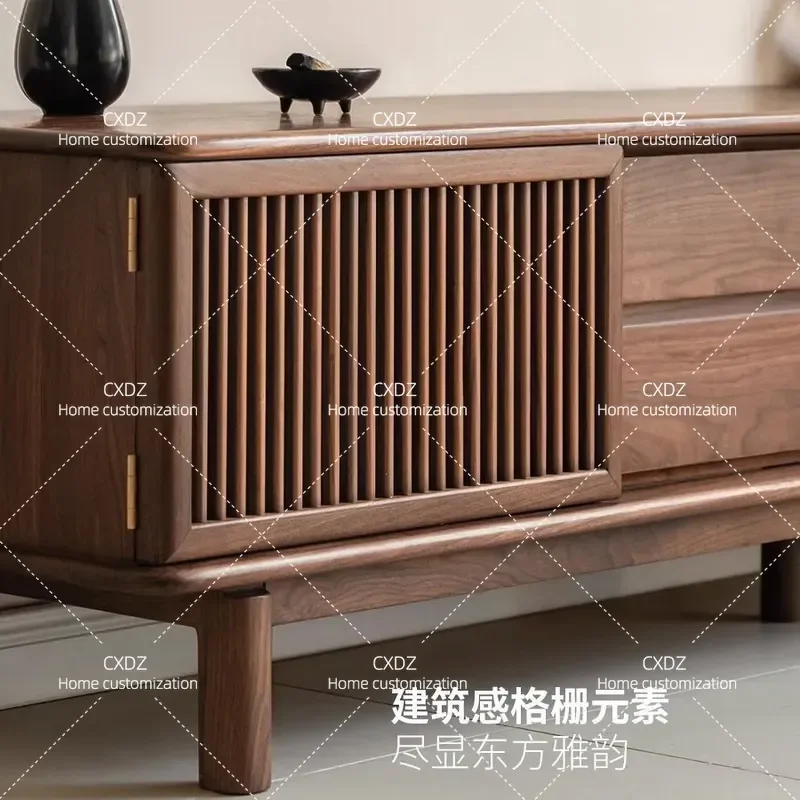 New Solid Wood TV Cabinet Walnut Floor Storage Locker for Living Room Small Apartment Household Furniture