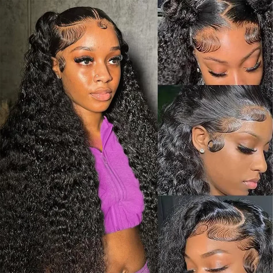 250 Density HD Curly Human Hair Lace Frontal Wigs Brazilian 13X4 Transparent Deep Wave Lace Front Wig For Black Women PrePlucked