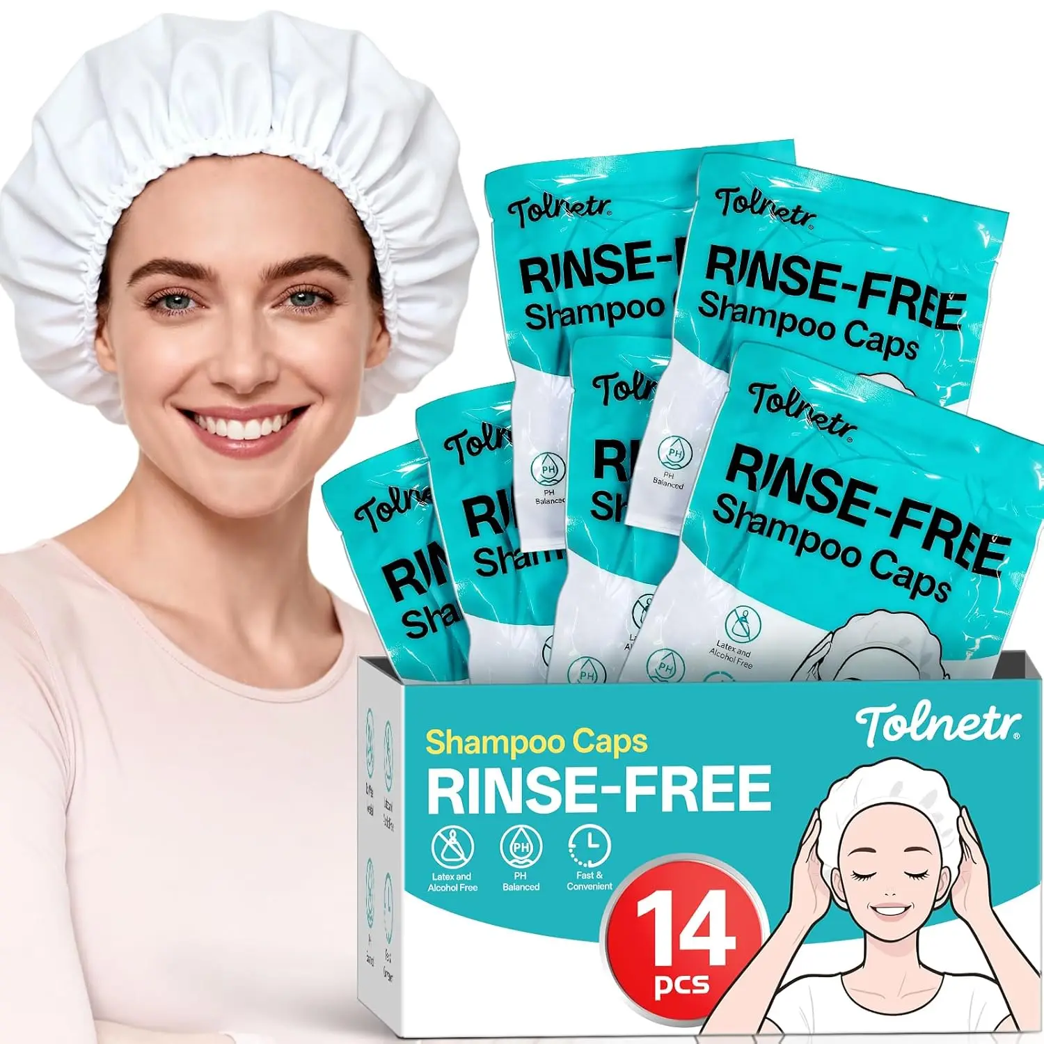 

Shampoo Caps No Need Rinse,14 Pack Shampoo Caps for Bedridden Patients Elderly with Two 100ml