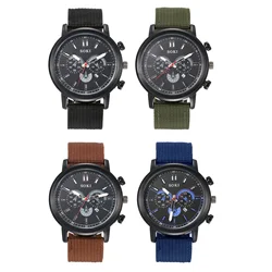 LANCARDO Men's Tactical Military Watch Field Waterproof Simple Bar Scale Calendar Three-eye Decorative Nylon Braided Strap Watch