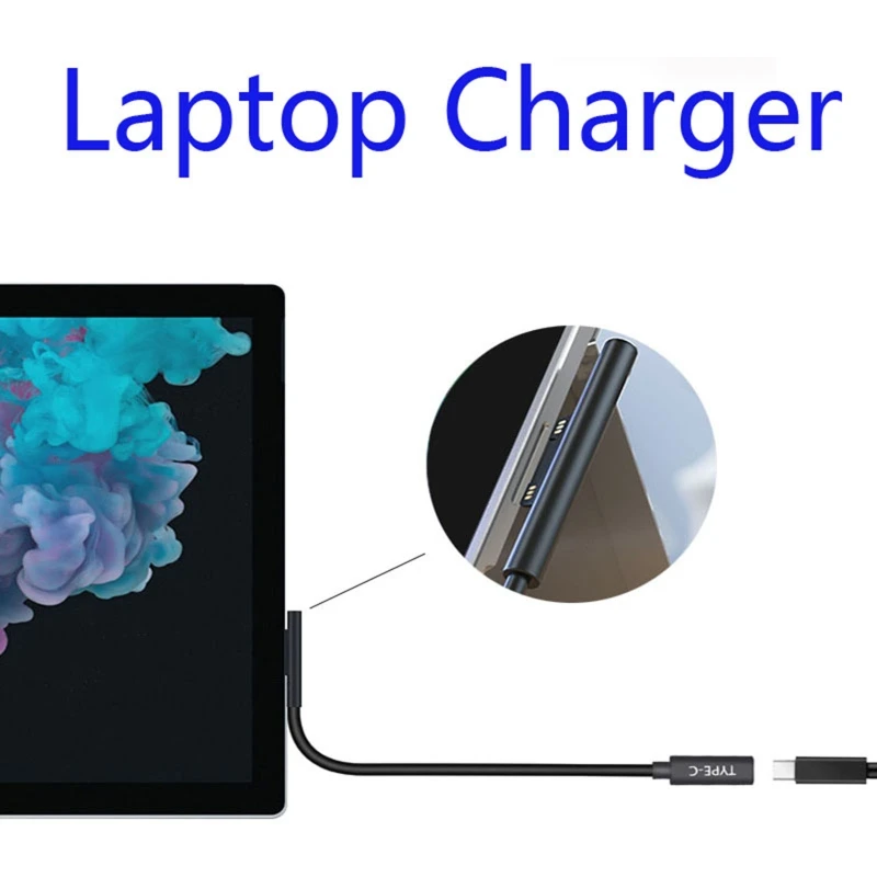 Cabo de carregamento usb 3.1 tipo c pd 15v, adaptador de carregador de energia para micro superfície macia pro 7/6/5/4/3/go/book laptop 5,9 polegadas