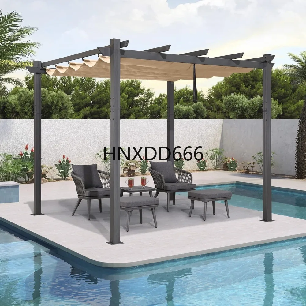 

10' X 10' Outdoor Retractable Pergola with Sun Shade Canopy Patio Metal,