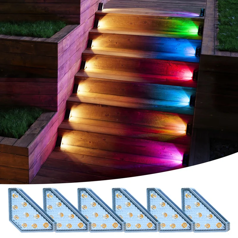 

Solar Step Lights Gray Waterproof RGB Solar Stair Deck Lights Solar Powered LED Lights Decor For Porch, Backyard, Garden