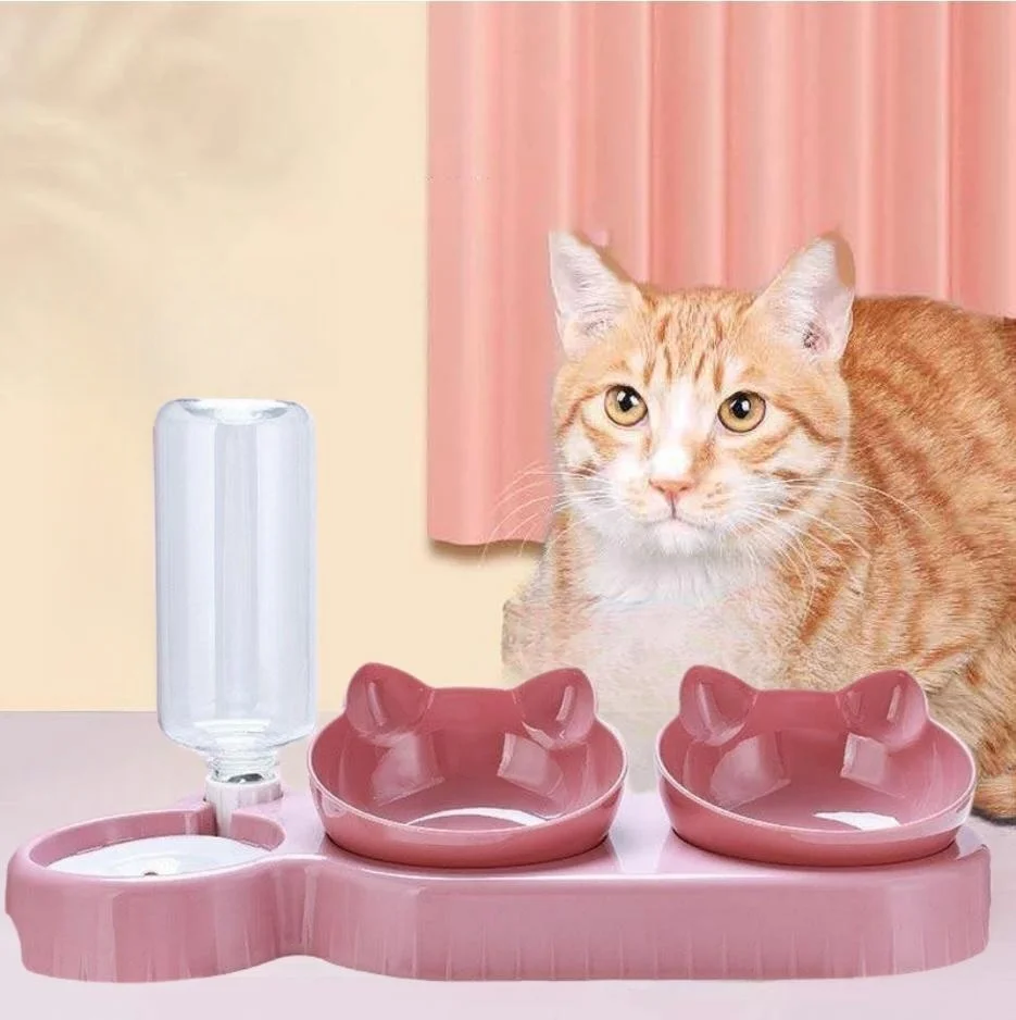 Cat Food Bowl Pet Automatic Feeder Water Dispenser Dog Cat Food Container Drinking Dish Anti Slip Double Bowl