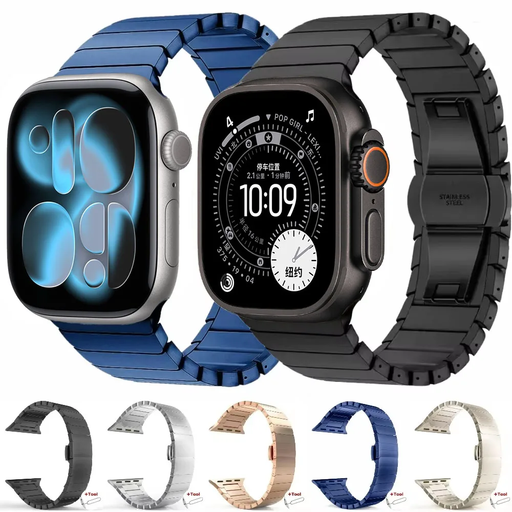 

Stainless Steel Strap For Apple Watch Band Ultra 3/2/1 49mm 45mm 41mm 44mm 42mm 46mm Metal Link Bracelet iWatch 11 10 9 8 7 6 5