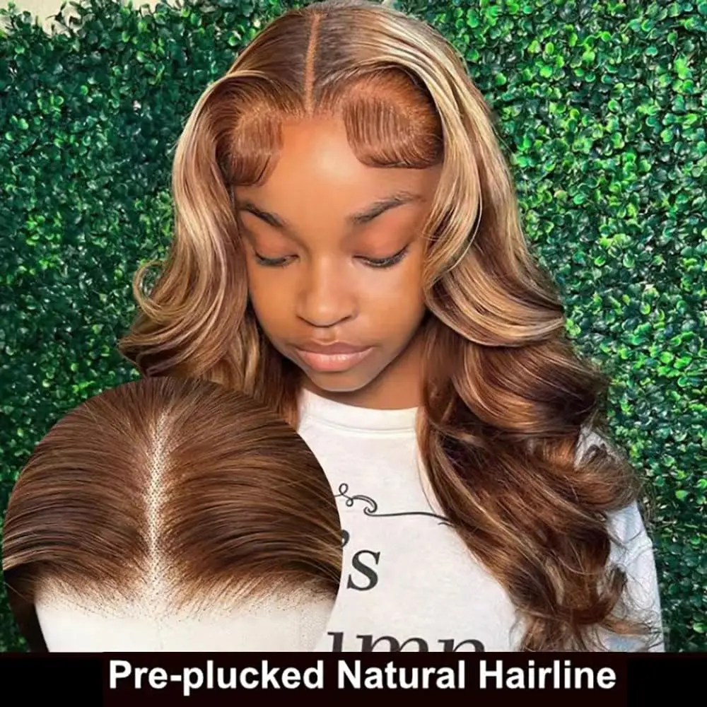 13x4 Highlight Ombre Body Wave Lace Front Wigs Human Hair Pre Plucked 4/27 Colored Wigs Body Wave Honey Blonde Lace Frontal Wigs