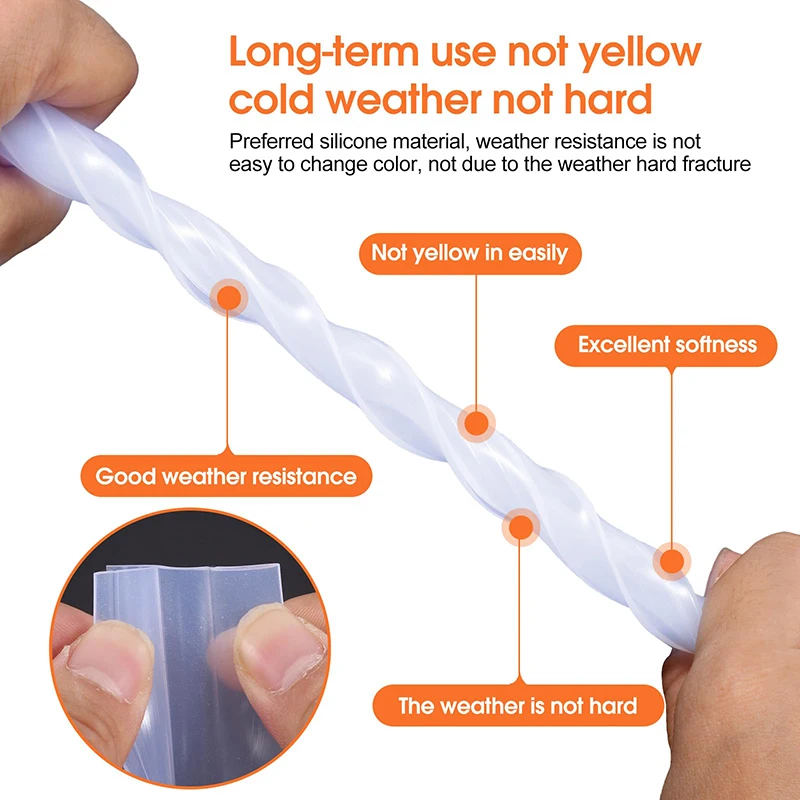 Tira de sellado de puerta de vidrio de ducha de 2M, barrido de puerta de ducha suave de silicona de 120 pulgadas para detener fugas, tira de sellado sin marco