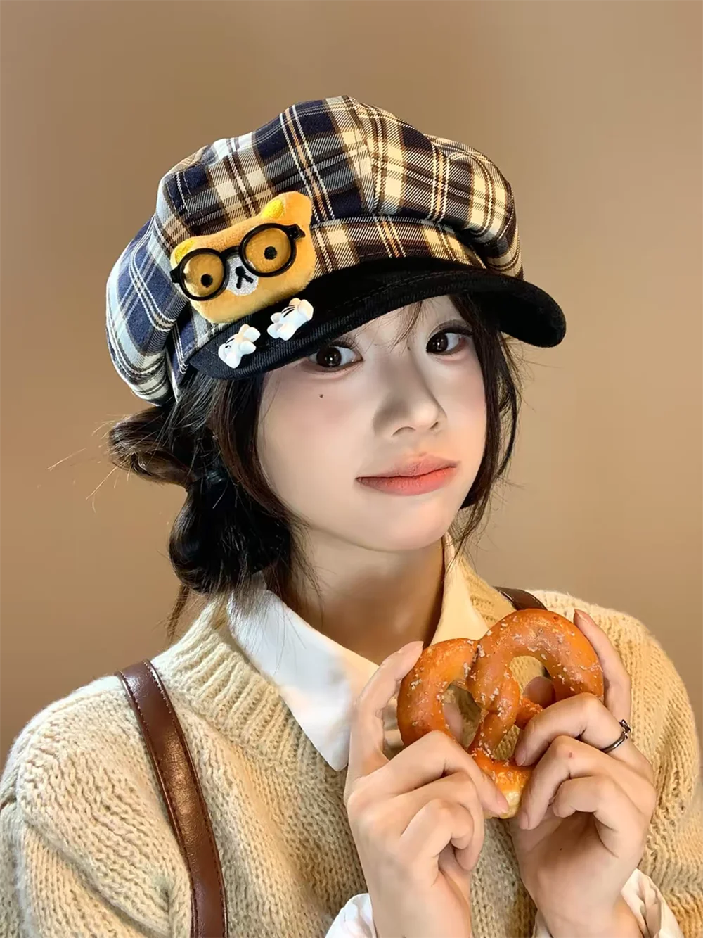 new Y2K Sweet Korean Style Plaid Beret Hat Keep Warm Lattice Women Painter Hat Small Fragrant Style Women Octagonal Cap Outdoor