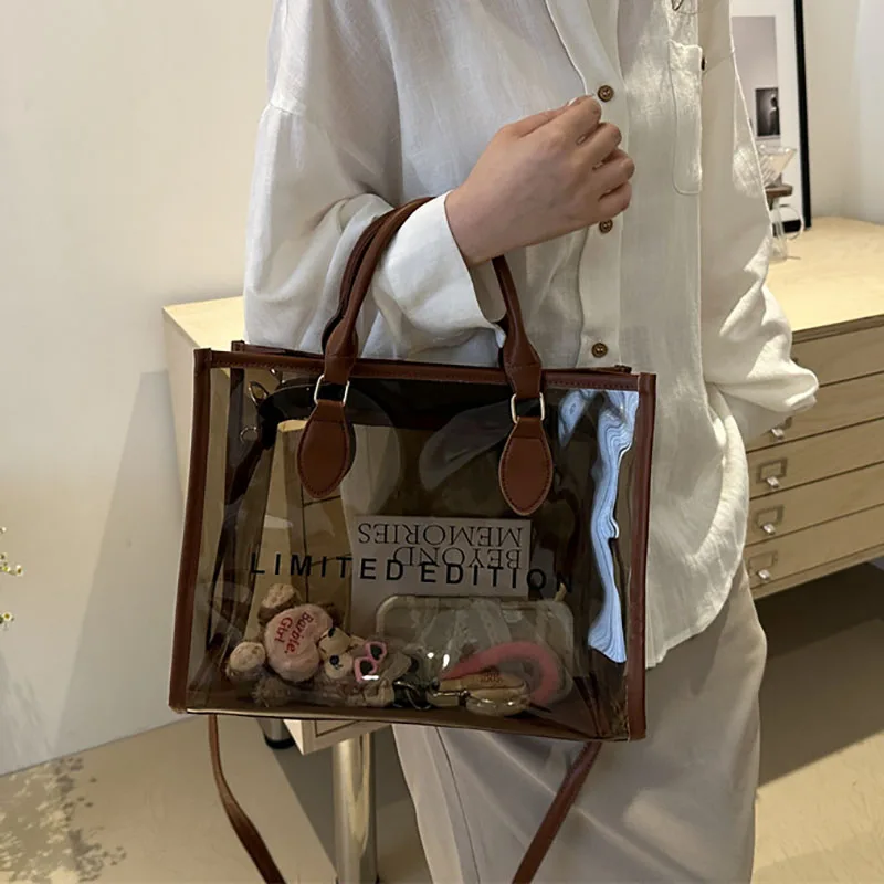 Women\'s Large Capacity Tote Bags 2024 Summer New Casual Versatile Female Crossbody Bag Trendy Simple Letter Transparent Handbags