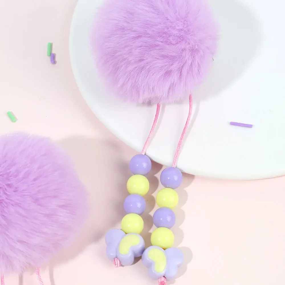 1/2Pcs Sweet Pom Pom Hair Clips For Kids Long Tassels Butterfly Bead Hairpins Children Hair Accessories Girls Headwear Barrettes